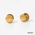 Textured gold-finish round huggie earrings with elegant horizontal stripe patterns - Gold Round Style (D2857)