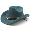 Chapeau de cowboy en daim vert foncé avec bande ethnique perlée et large bord - M (56-58cm) / Vert malachite