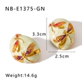 18K gold plated stainless steel oval earrings with green enamel and dragonfly motif - NB-E1375-GN / Green Dragonfly