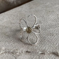 Silver daisy open ring with gold floral center on minimalist textured gray background - Silver Daisy Style (3#)