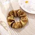Elegant mustard yellow satin oversized scrunchie hair tie with premium silky luster - Gold Yellow
