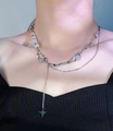 Silver chain necklace with translucent beads and a hanging four-pointed star pendant - Cat's Eye Starburst Necklace