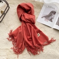 Soft red faux cashmere winter scarf with fringes and minimalist MO label branding - Concubine Red