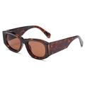 Modische quadratische Sonnenbrille mit Schildpattmuster, UV400 Schutz und braunen Gläsern - Leopard/Tee