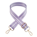 Detail of purple nylon strap with white herringbone pattern and gold metal hardware - Taro Purple Silver Buckle