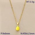 Golden stainless steel necklace with a yellow pear-shaped pendant and green leaf details - Yellow Pear (KN292086-Z)