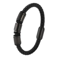 Pulsera para hombre de cuero trenzado negro con cuentas de metal y cierre magnético en blanco - 21cm / Negro
