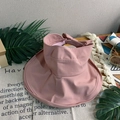 Pink wide brim sun visor with decorative bow detail and breathable open top design - Sun Hat Grey Pink