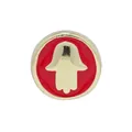 Round Hamsa pendant accessory with red enamel inlay and gold plated finish for jewelry - Hamsa Hand / Red