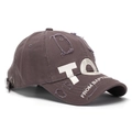 Close-up of vintage brown cotton baseball cap with 3D TO embroidery and distressed ripped details - Dark Coffee (Style F)