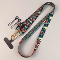 Ethnic pattern crossbody phone strap in vibrant yellow and red weave with gold hooks - Mayan Totem