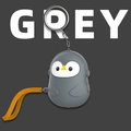 Penguin-shaped personal safety alarm in grey with a keychain and orange lanyard strap - English Packaging / Penguin / Dark Gray