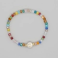 Bracciale bohémien con perle di cristallo colorate e ciondolo bianco con lettera U oro - Lettera U
