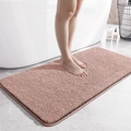 Pink rectangular plush bathroom mat showing soft absorbent texture with feet on it - 50*80cm / Pink
