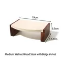 Walnut wood and beige velvet small jewelry display stand with dimensions 19x12.2x6.5cm - Medium Walnut Stool Display Stand - Beige Velvet