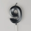 Metallic black number 9 birthday candle with white plastic stand for party cakes - Number 9 / Black and Gray