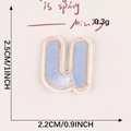 Light blue embroidered letter U patch with white border for clothing DIY, 1 inch height - Letter-U