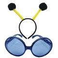 Bee costume set with yellow spiral antenna headband and blue honeycomb glasses - Black Ball Yellow Headband + Black Glasses Set