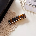 Elegant tortoise shell hair clip with double rows of white pearls on a woven mat - 7cm / Coffee Tortoise Shell