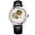 Men's automatic mechanical watch with black leather strap and white skeleton dial - Silver Case White Dial (Black Leather Strap)