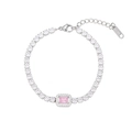 Sparkling silver stainless steel bracelet featuring rectangular pink gem and pavé zircons - Steel + Pink Zirconia