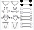 Pink zircon heart and bunny ear stainless steel nipple rings set with chain detail - Set Excluding Rabbit Style