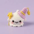 Handmade crochet ghost plush with pink wizard hat and star wand in white finish - Purple Hat Wizard Ghost