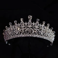 Elegant silver bridal tiara with floral rhinestone patterns on a black display stand - 32# Floral Leaf Pear Gem Style (Silver)