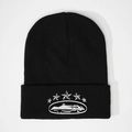 Bonnet en tricot noir avec étoiles brodées blanches et design de montagne style Y2K - Noir