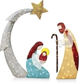 Lighted Nativity scene Christmas yard decor with Joseph, Mary and baby Jesus - Colorful Classic Holy Family Style