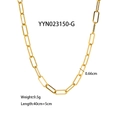 Detail view of gold stainless steel blade chain with 0.66cm width and 45cm length - Paperclip Chain Style (YYN023150-G)