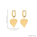Gold-tone stainless steel hoop earrings featuring textured heart charms 3.8cm in length - Wavy Texture Heart Drop Earrings (E828-GO)