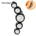 Curved black stainless steel ear crawler featuring five white snow opals in a sleek design - Black - Opal Curved