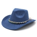 Detailed view of navy blue faux suede cowboy hat with turquoise beads and tassels - M(56-58cm) / Navy Blue Suede