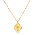 Golden stainless steel Hamsa Hand necklace with green stone and beaded chain detail - Square Hamsa Necklace