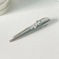 Silver bow hair clip with sparkling rhinestones in a modern liquid metal style - Silver White Rhinestone Liquid Long