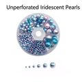 Holeless iridescent pearls for DIY crafts in blue-pink gradient, multi-size 6-grid box - Non-porous Mermaid Pearl / Diameter 4mm