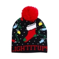 Festive black knit Christmas beanie with red pompom and LIGHT IT UP text for kids and adults - Red Christmas Socks (Adult)