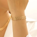 Elegant triple-row gold chain bracelet with a matte finish and watchband design - Bracelet (Gold)