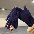 Thickened winter knit touchscreen gloves for women, warm five-finger thermal coldproof mittens. - Navy Blue