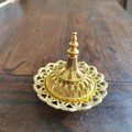 Middle Eastern style golden incense burner lid with intricate hollow lace pattern - Gourd