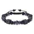 Close-up of square lava stone and tiger eye beads with adjustable braided cord knot - Black Magnetic Stone Style