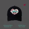 Gorra de béisbol negra desgastada con parche de corazón blanco y bordado Softball MOM - Negro
