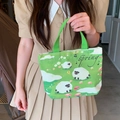 Cute green sheep print mini canvas tote bag, casual daily handbag for women and girls. - Spring Sheep