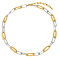 Collana a catena bicolore in acciaio inossidabile con maglie a graffetta e corda oro - Catena a Graffetta e Torciglione Bicolore Oro e Argento