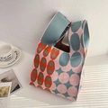 Chic knitted tote bag with pink, blue and orange geometric polka dot pattern - Pink And Blue Polka Dots