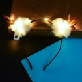 Luminous reindeer antler headband with white fur balls and warm LED glowing lights - Antler Headband / Feather Coffee Warm Light