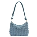 Borsa a spalla blu con trama a bolle da donna con pieghe morbide e anelli dorati - Blu