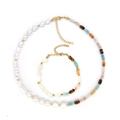 Parure bijoux en perles baroques naturelles avec collier et bracelet en amazonite - Ensemble Collier & Bracelet