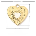 Golden heart-shaped stainless steel pendant with shell inlay and measurement details - VG073/Gold Heart Shell